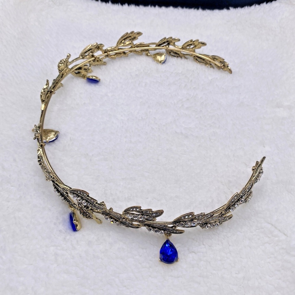 Octavia's Crystal Drop Fairy Elvin Headband Gold Royal Blue Cosplay Costume - Picture 3 of 10